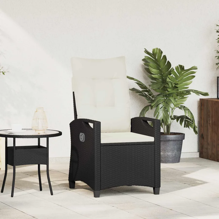 Chaise de jardin inclinable Noir et Crème 56 x 60 x 112 cm