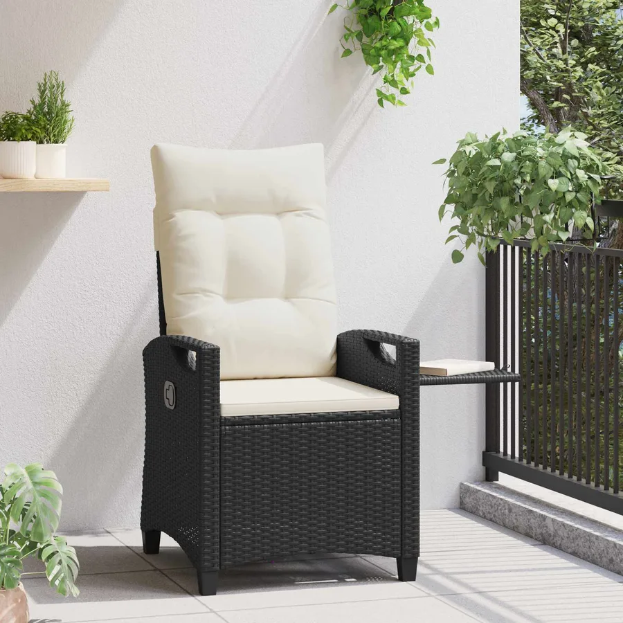 Chaise de jardin inclinable Noir et Crème 56 x 60 x 112 cm - 4