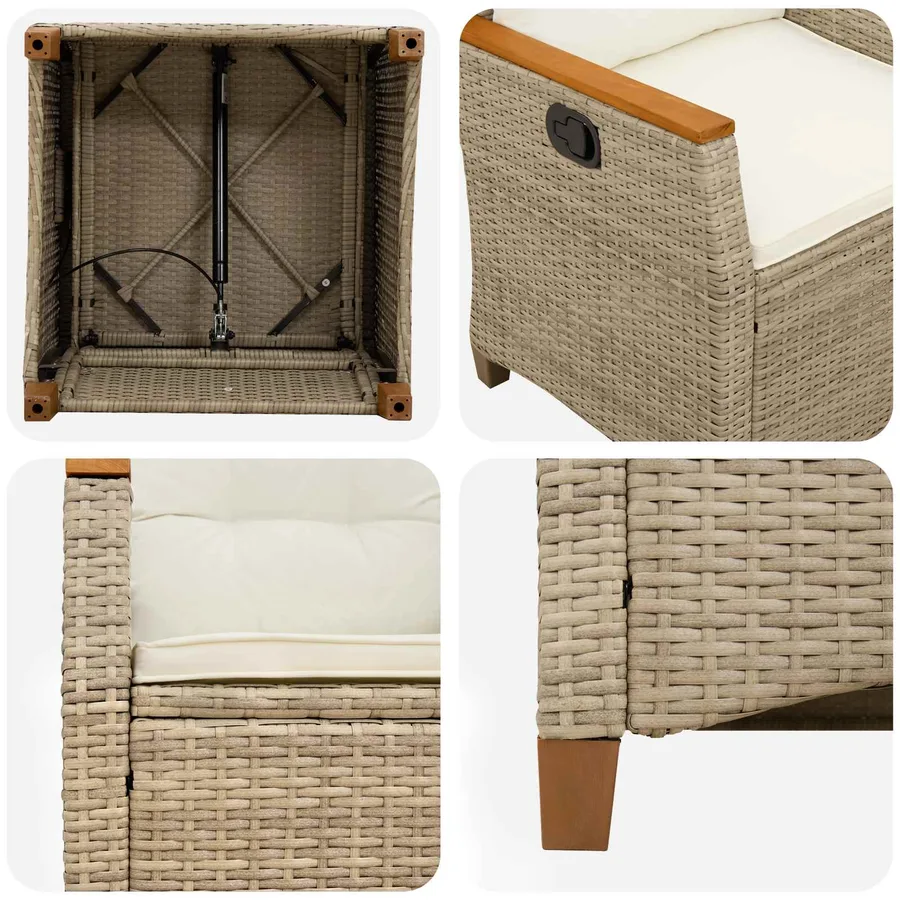 Chaise de jardin inclinable Beige et crème 64 x 57,5 x 112 cm - 7