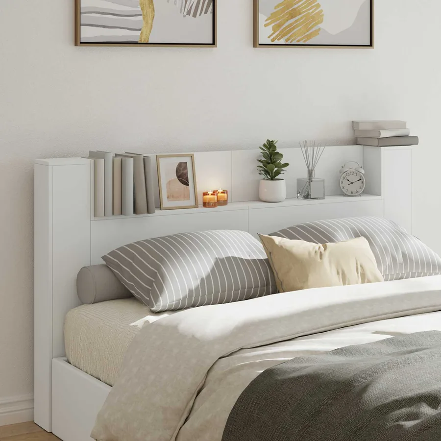 Cabinet de Tête de Lit avec LED Blanc 180 x 16,5 x 103,5 cm
