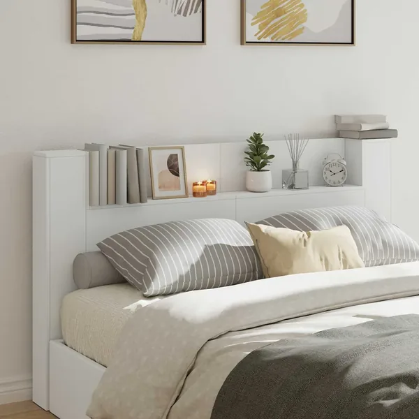 Cabinet de Tête de Lit avec LED Blanc 180 x 16,5 x 103,5 cm