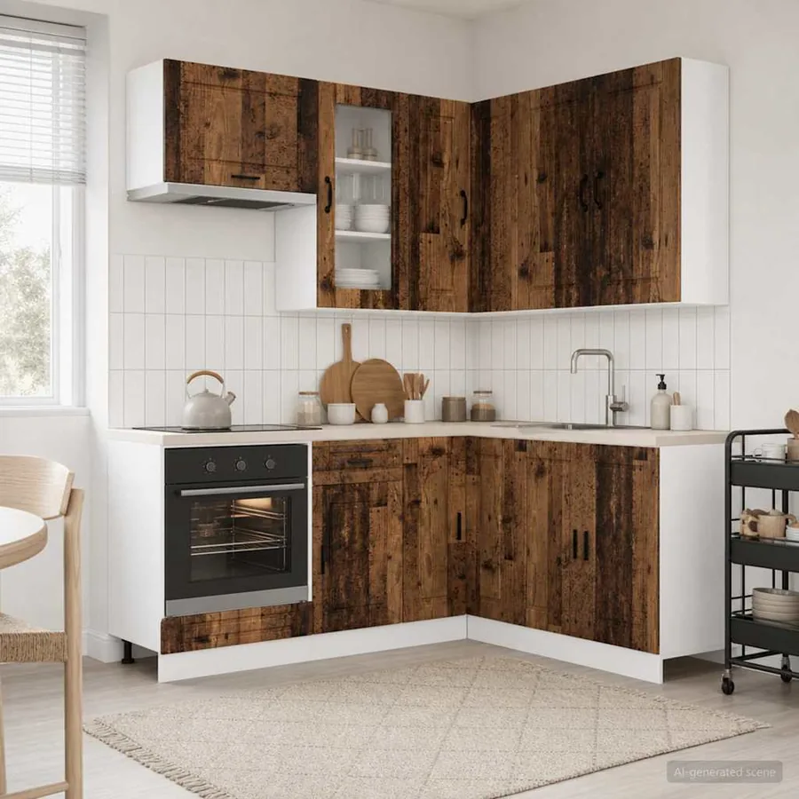 Unité de cuisine PORTO 8 pcs Bois ancien Bois d'ingénierie