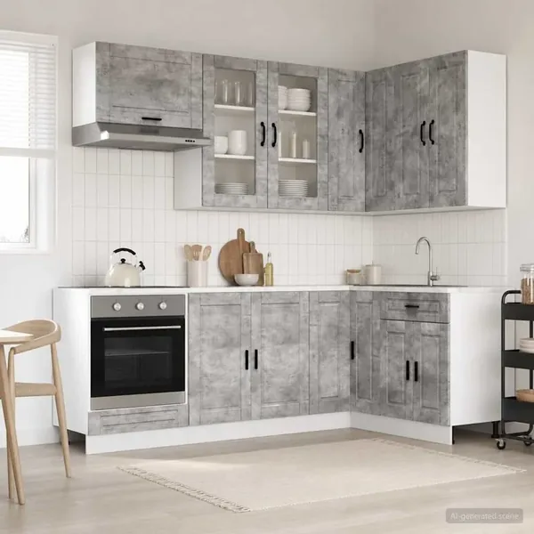 Unité de cuisine PORTO 8 pcs Gris béton Bois d'ingénierie