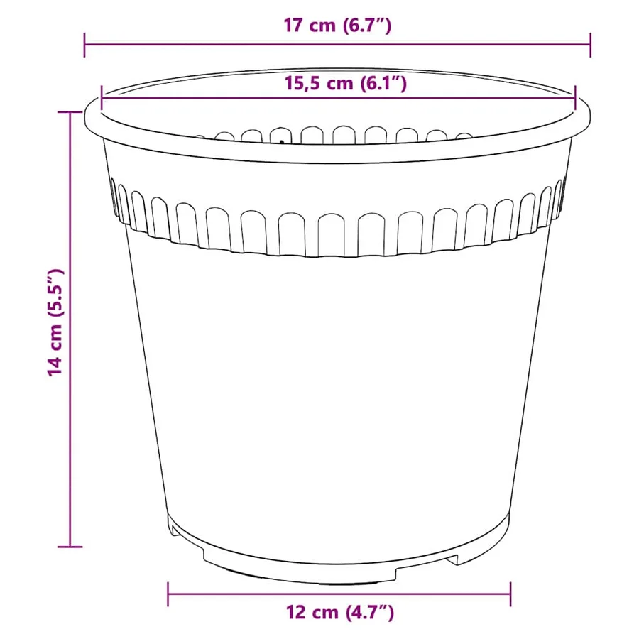 Pot à fleurs rond 6 pcs Noir Ø 17 x 14 cm Plastique - 9
