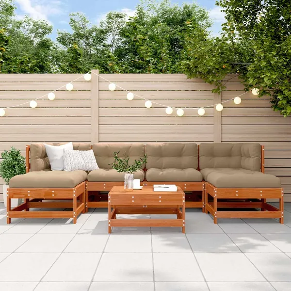 Ensemble de salon de jardin 7 pcs Brun cire Bois de pin massif