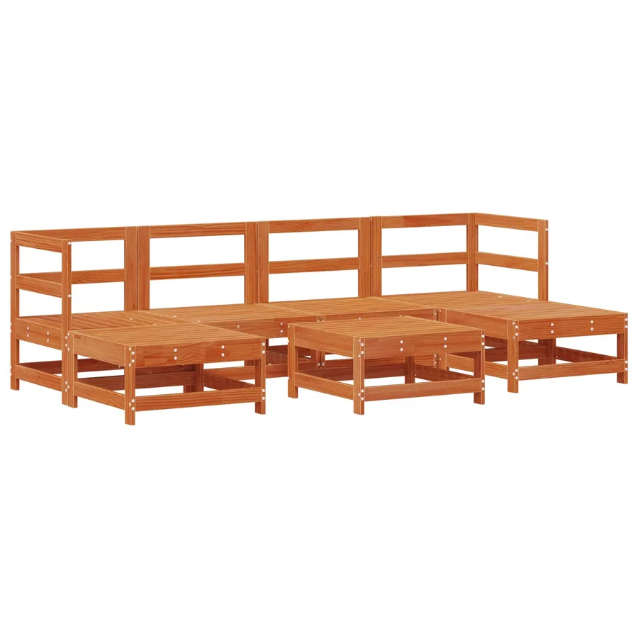 Ensemble de salon de jardin 7 pcs Brun cire Bois de pin massif - 3