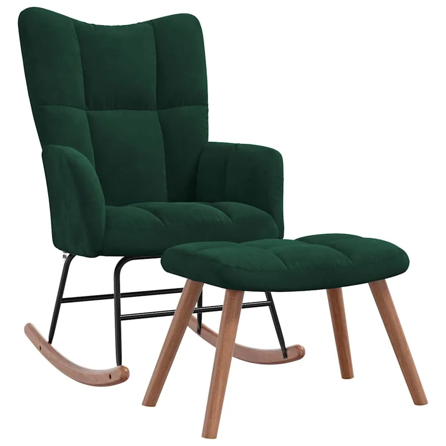 Chaise à bascule avec repose-pied Vert foncé Velours - 2