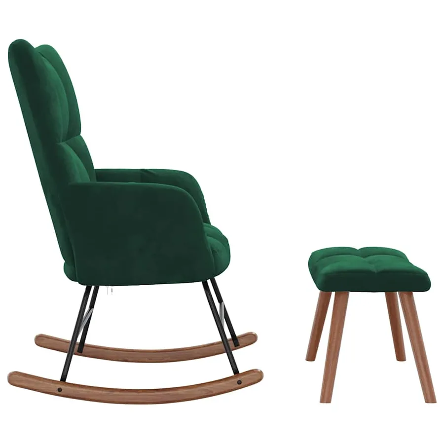Chaise à bascule avec repose-pied Vert foncé Velours - 6