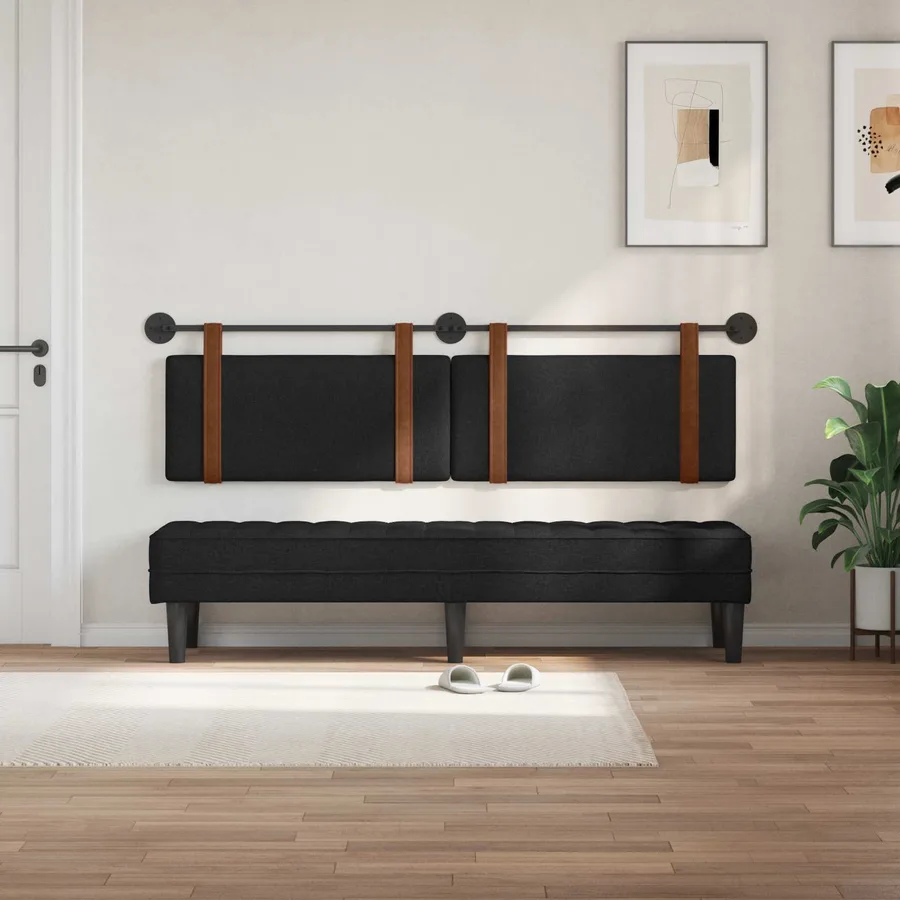 Tête de lit suspendue Uni Noir 190 x 55 x 5 cm PU antique - 3