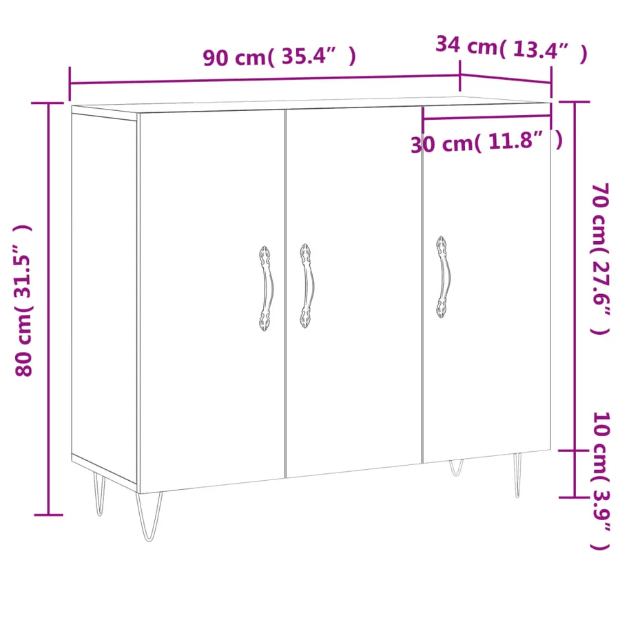 Buffet chêne sonoma 90x34x80 cm bois d'ingénierie - 13