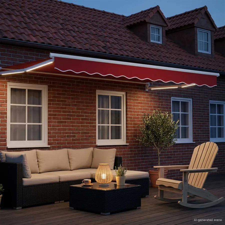 Store rétractable manuel avec LEDs Rouge et Blanc 3 x 2,5 m - 3