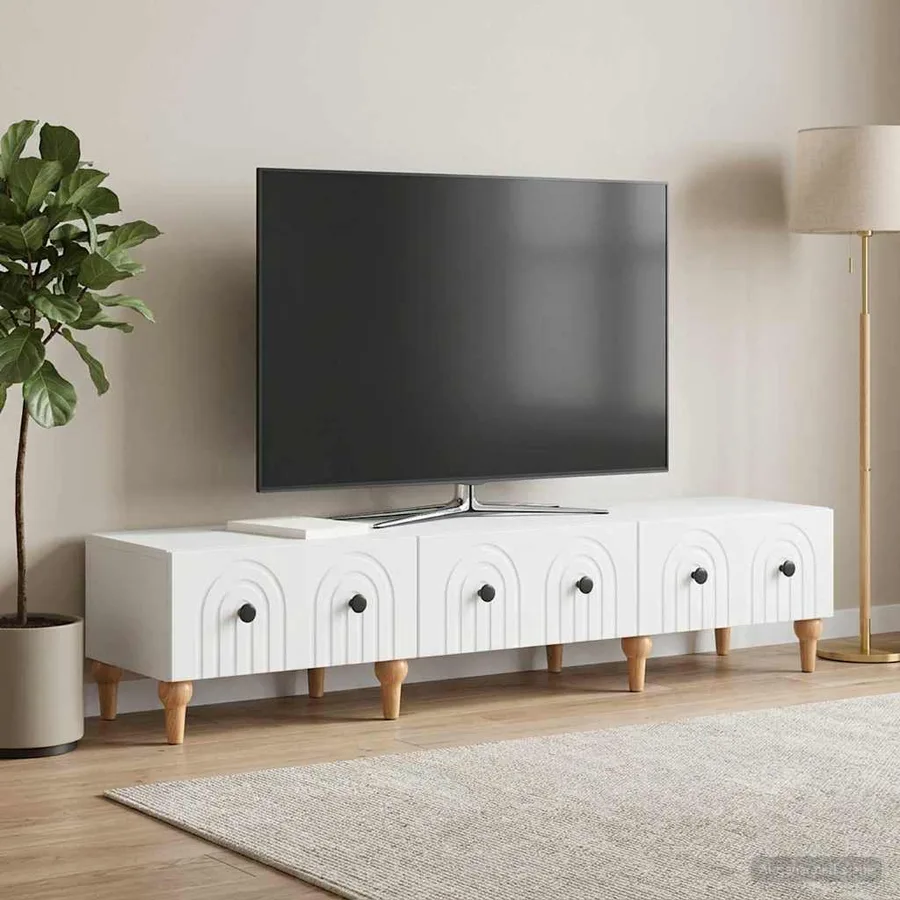 Meuble TV Blanc 147 x 34,5 x 30 cm Bois d'ingénierie - 4