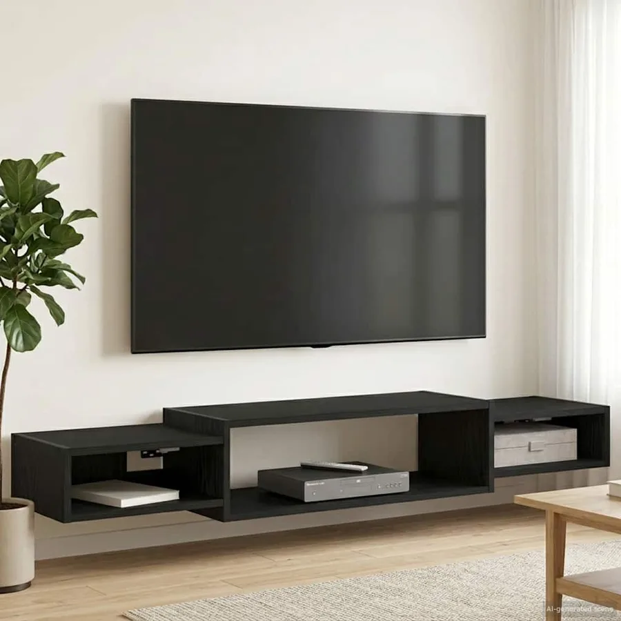 Meuble TV mural Montage mural Chêne noir 140 x 28 x 21 cm - 4