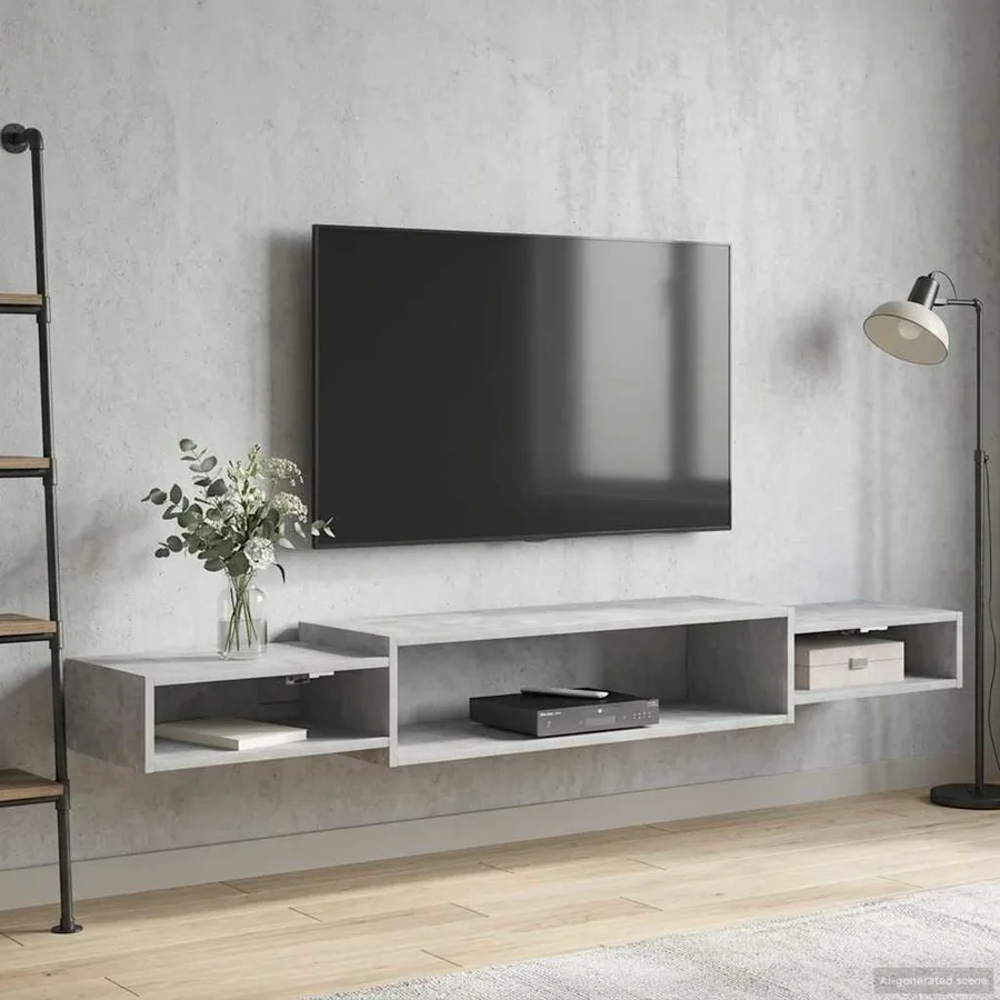Meuble TV mural Montage mural Gris béton 180 x 28 x 21 cm - 4