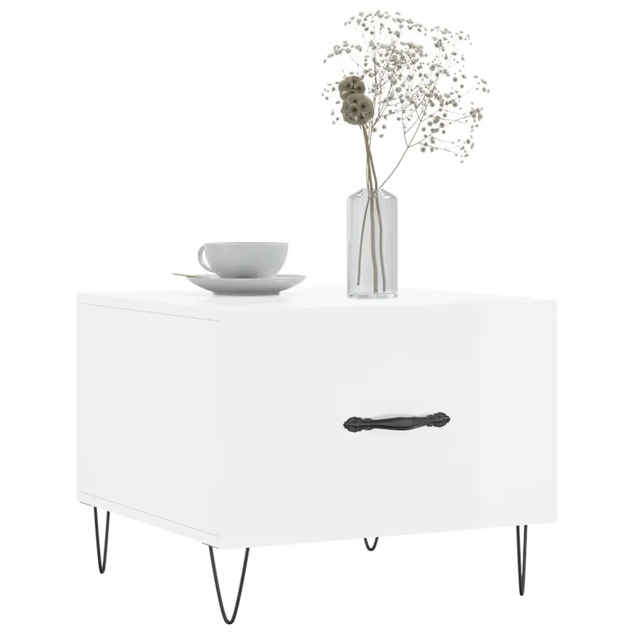 Table basse blanc brillant 50x50x40 cm bois d'ingénierie - 3