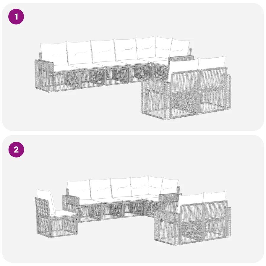Ensemble de canapé de jardin 8 pcs Gris et Gris foncé polyrotin - 6