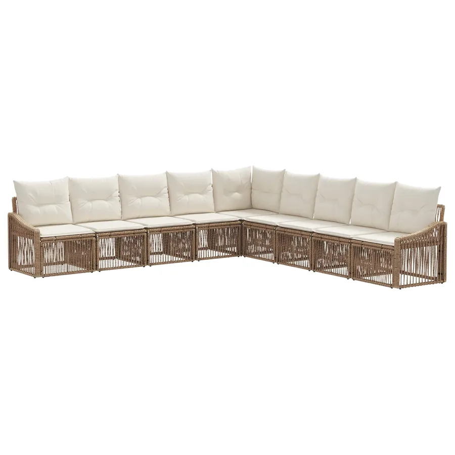 Ensemble de canapé de jardin 9 pcs Beige polyrotin - 2