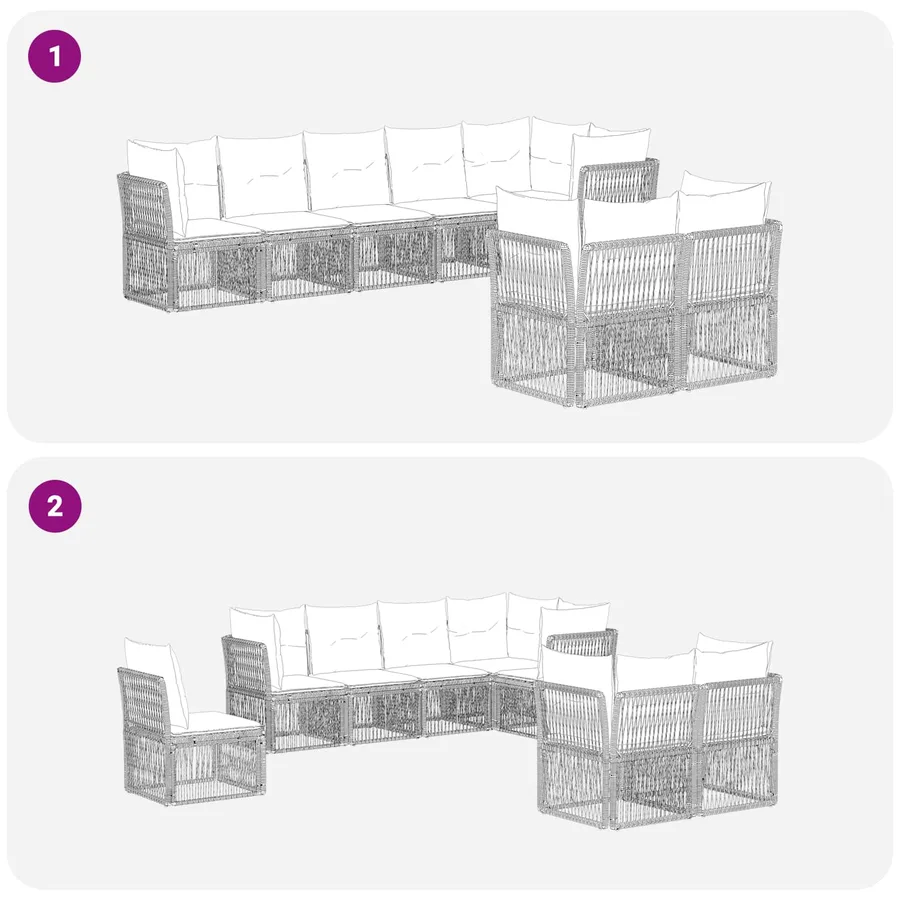 Ensemble de canapé de jardin 8 pcs Gris polyrotin - 5
