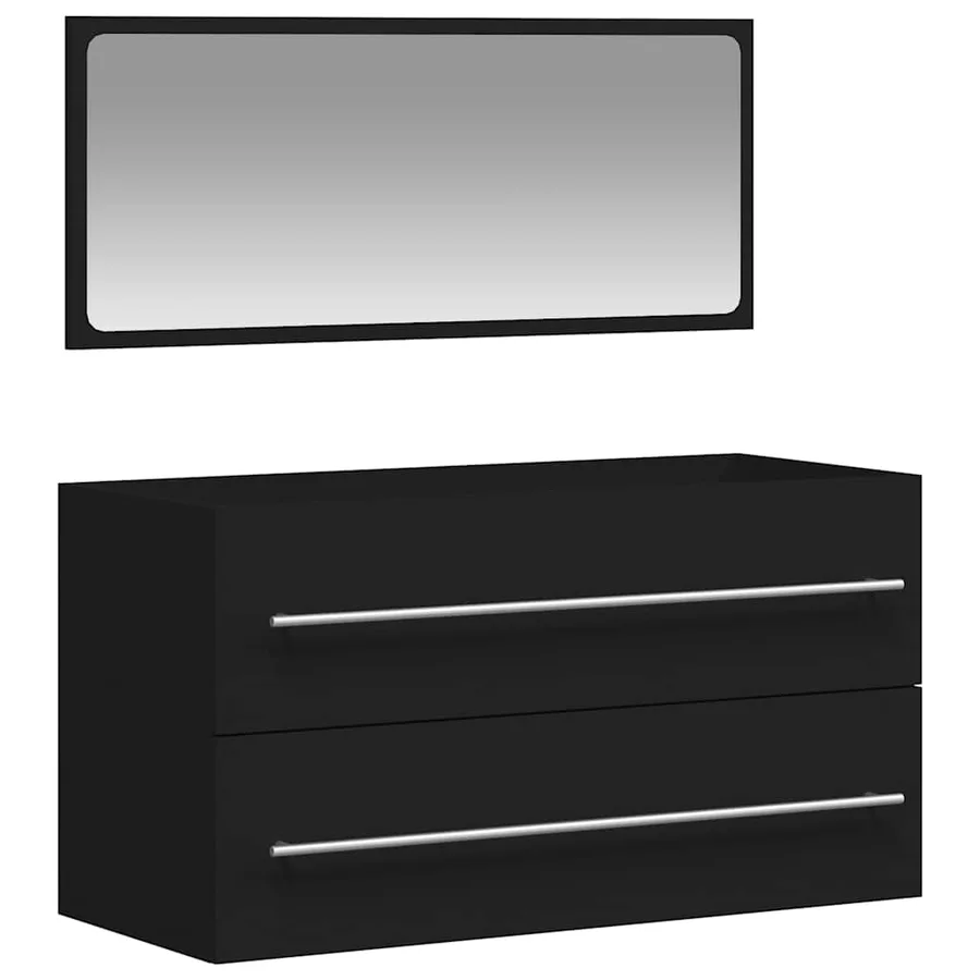 Armoire de salle de bain avec miroir noir bois d'ingénierie - 2