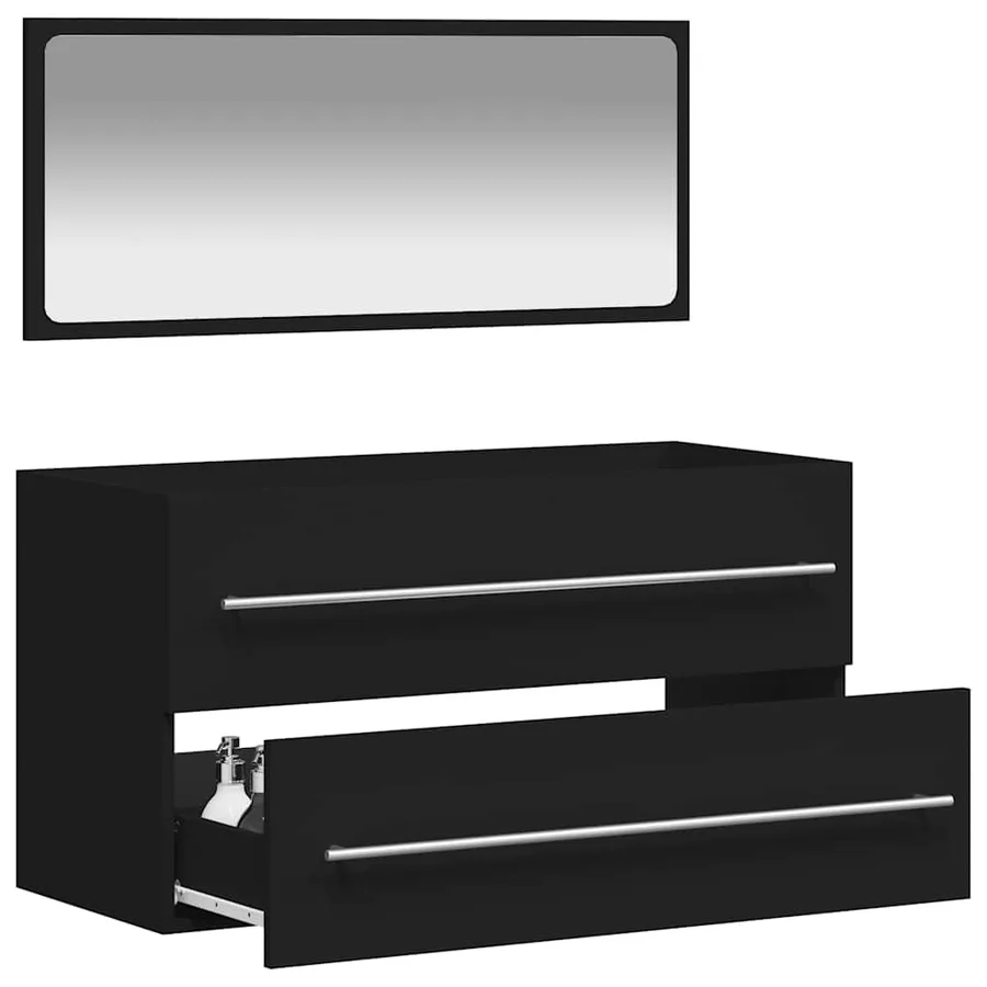 Armoire de salle de bain avec miroir noir bois d'ingénierie - 3