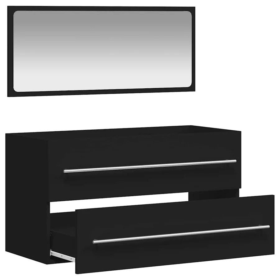 Armoire de salle de bain avec miroir noir bois d'ingénierie - 4