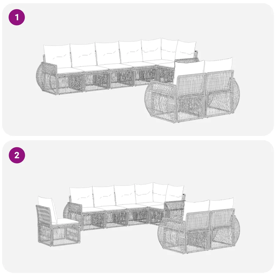 Ensemble de canapé de jardin 8 pcs Beige et blanc crème - 6