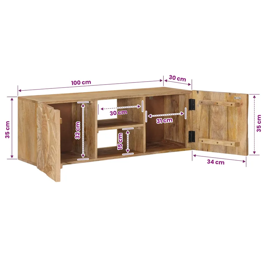 Meuble TV mural avec étagère avec stockage 100 x 30 x 35 cm - 12