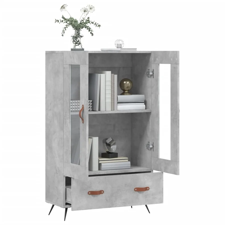 Buffet haut gris béton 69,5x31x115 cm bois d'ingénierie - 4