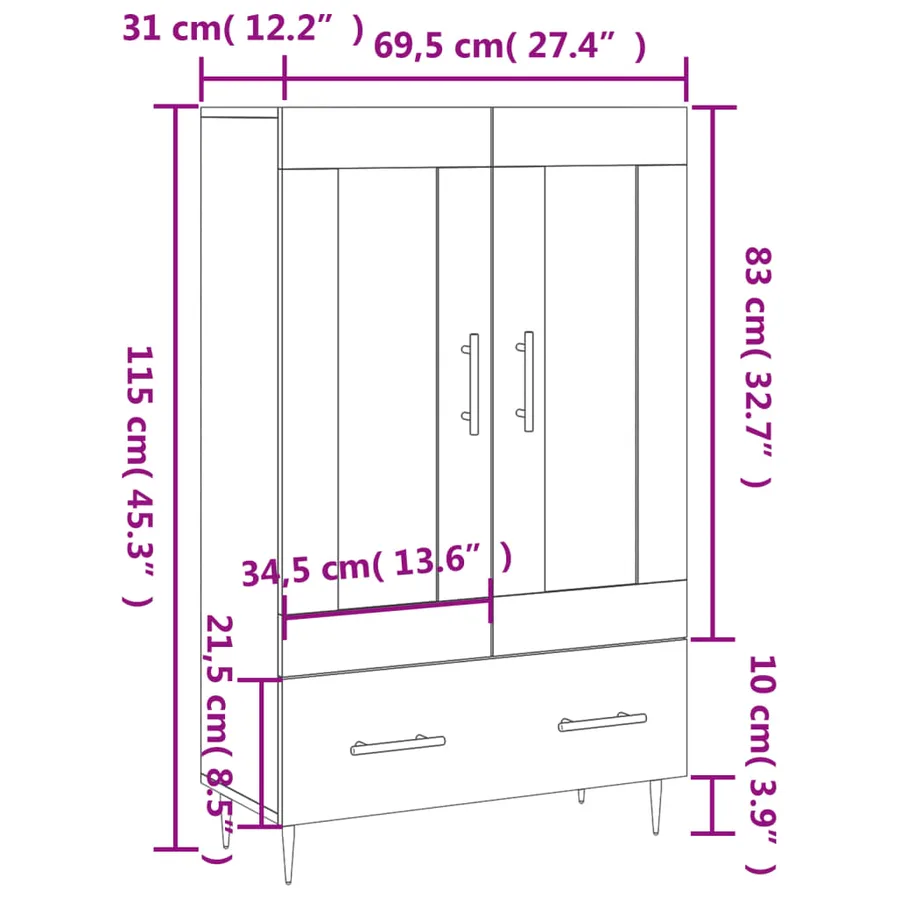 Buffet haut chêne fumé 69,5x31x115 cm bois d'ingénierie - 13