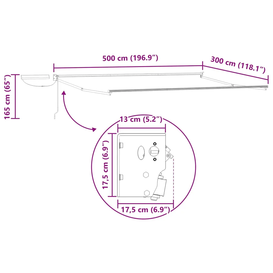 Cadre de store rétractable électrique Anthracite 5 x 3 m Acier - 10