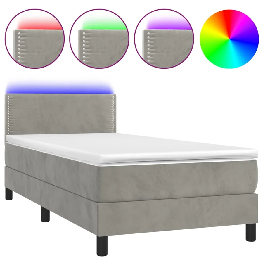 Sommier à lattes de lit avec matelas et LED Gris clair 90x190cm - 2