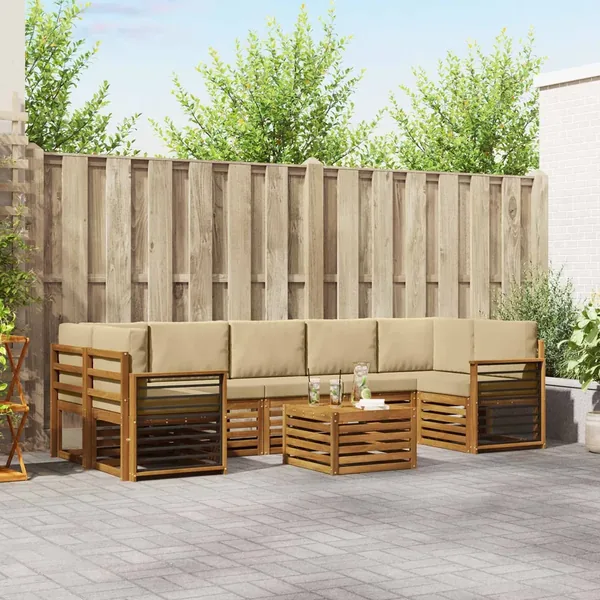 Ensemble de canapés d'extérieur 8 pcs Naturel et Beige