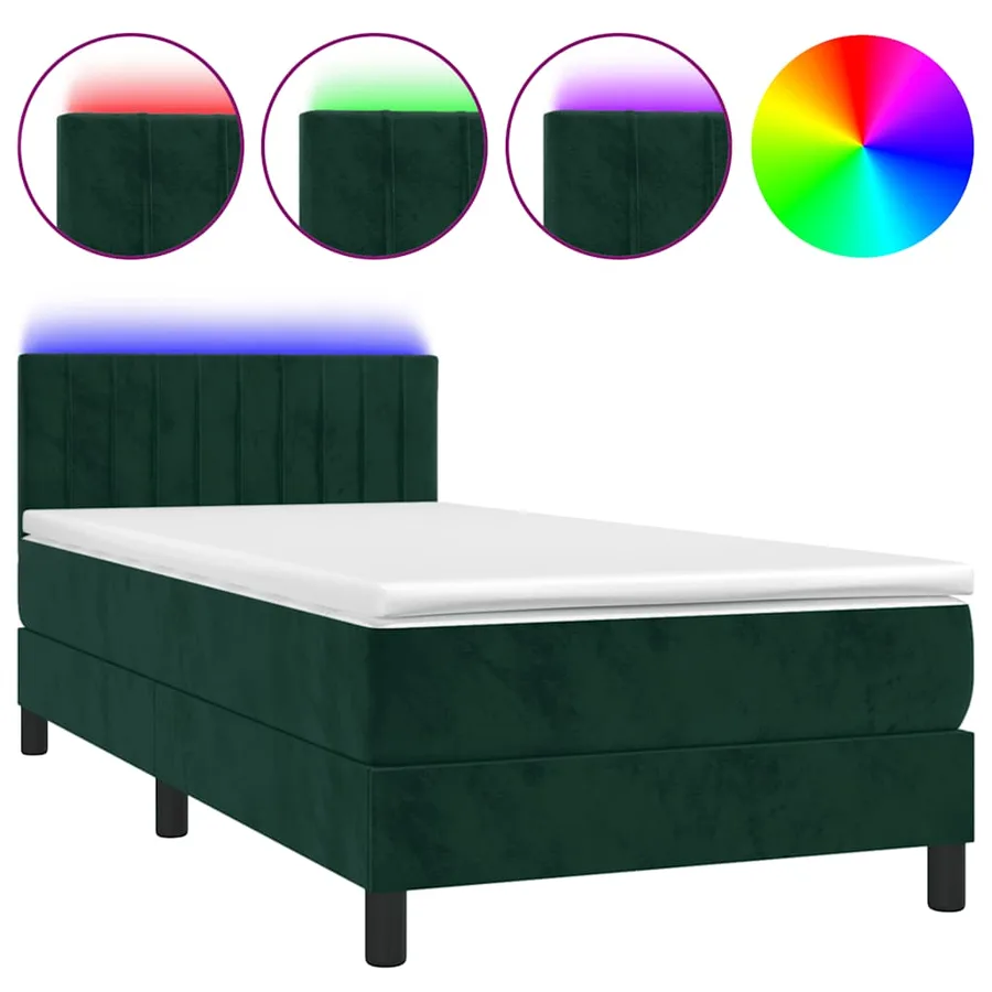 Sommier à lattes de lit et matelas et LED Vert foncé 90x190cm - 2