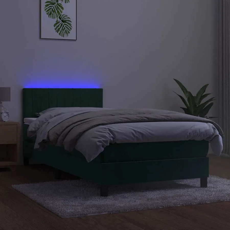 Sommier à lattes de lit et matelas et LED Vert foncé 90x190cm - 4
