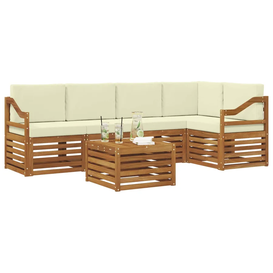 Ensemble de canapé d'angle avec coussin 6 pcs Naturel et Crème - 3