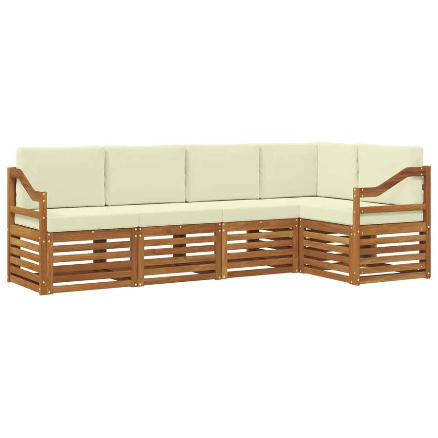 Ensemble de canapé d'angle avec coussin 5 pcs Naturel et Crème - 2