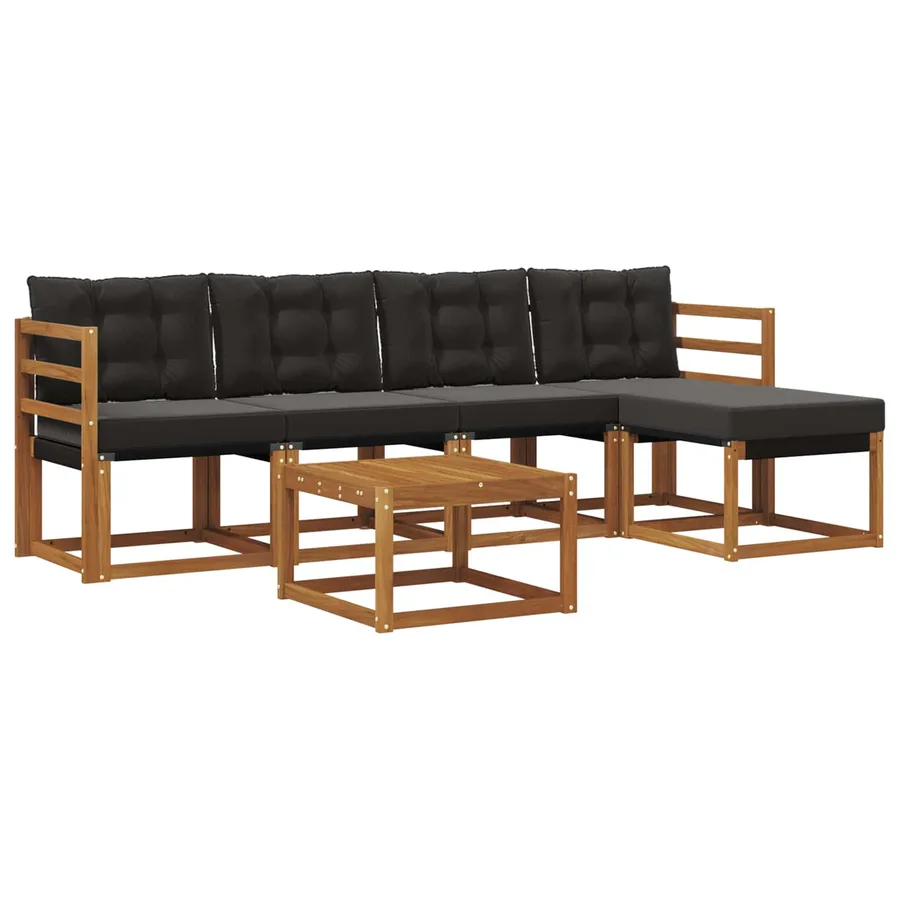 Ensemble de canapés d'extérieur 6 pcs Naturel et Noir - 2