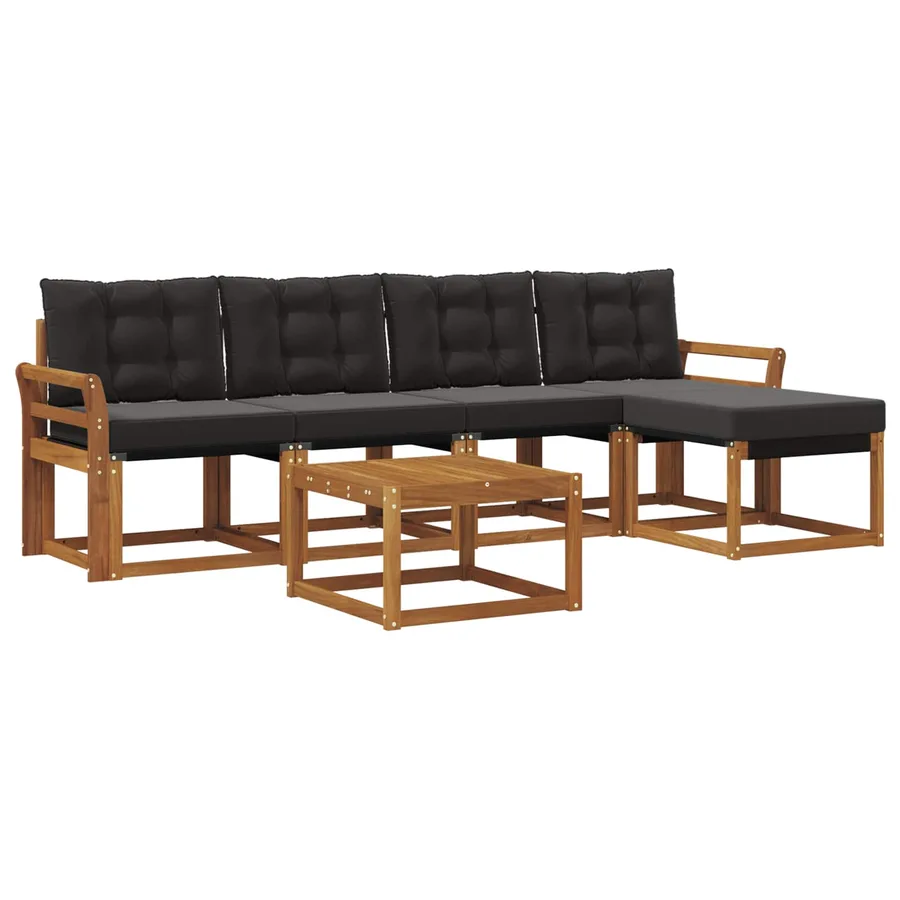 Ensemble de canapés d'extérieur 6 pcs Naturel et Noir - 2
