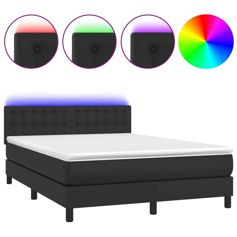 Sommier à lattes de lit avec matelas et LED Noir 140x200cm - 2