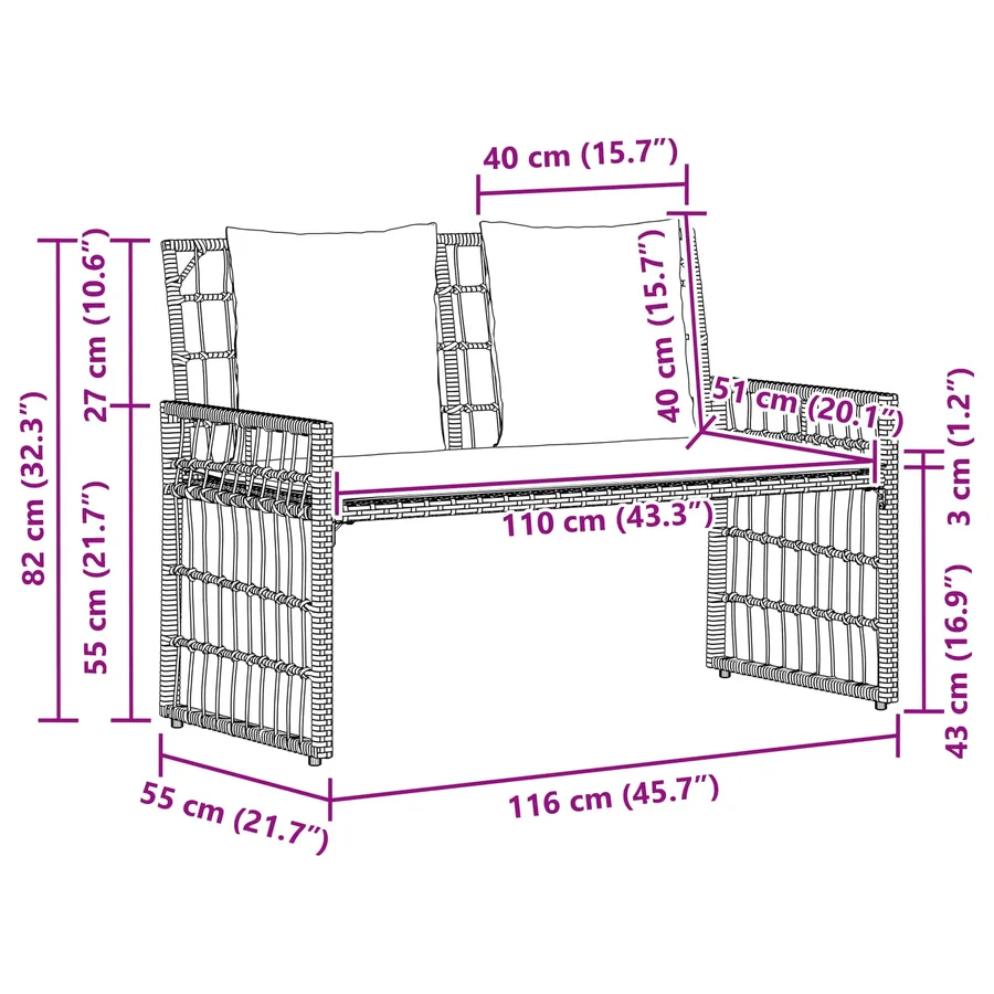Banc extérieur Uni Gris et Gris foncé 116 x 55 x 82 cm - 14