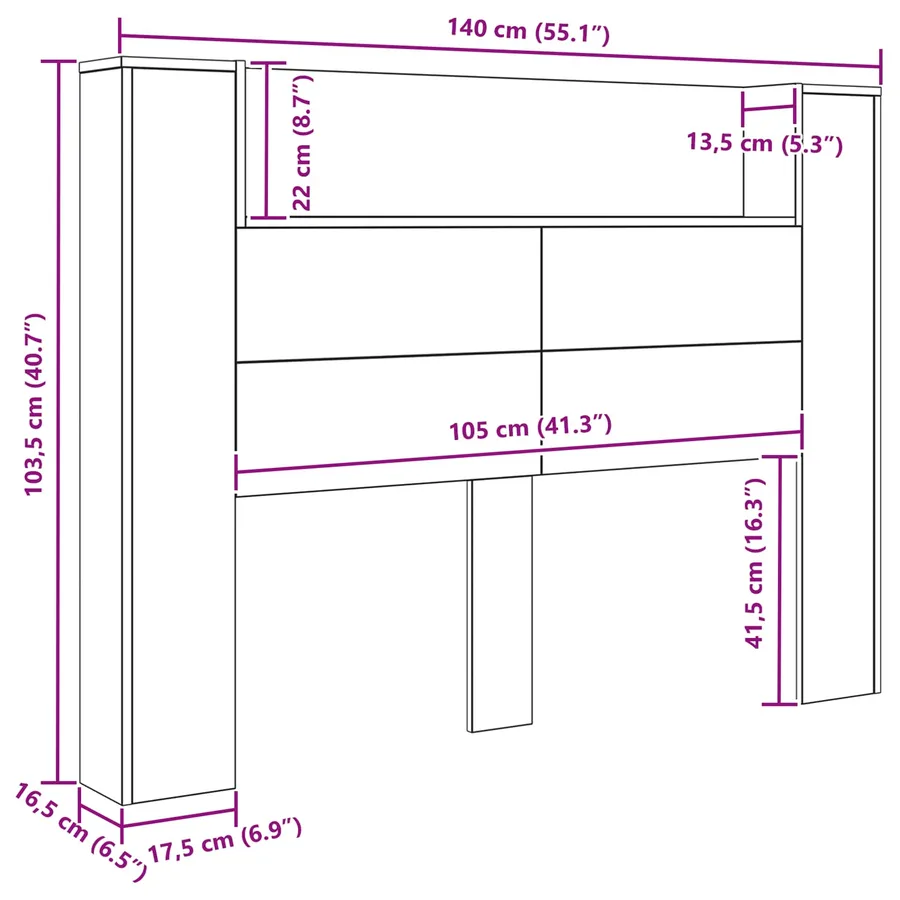 Cabinet de Tête de Lit avec LED Chêne Noir Bois d'ingénierie - 11