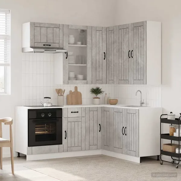 Unité de cuisine LUCCA 8 pcs Gris béton Bois d'ingénierie