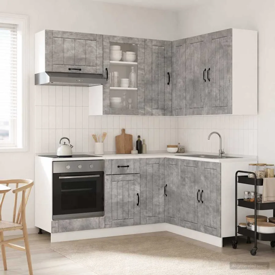 Unité de cuisine LUCCA 8 pcs Gris béton Bois d'ingénierie