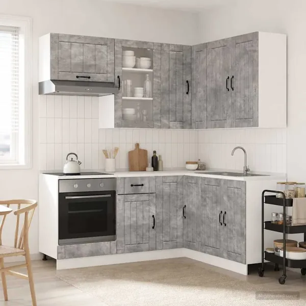 Unité de cuisine LUCCA 8 pcs Gris béton Bois d'ingénierie