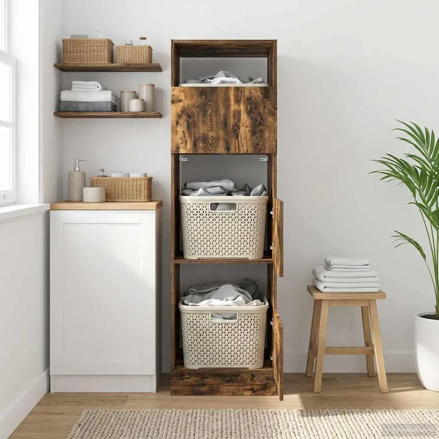 Armoire à Laver Chêne fumé 50 x 68 x 162 cm Bois d'ingénierie - 4