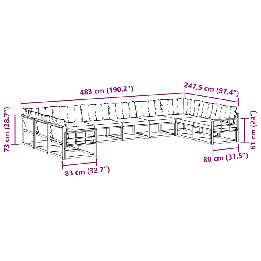 Ensemble de canapés d'extérieur 10 pcs Gris Naturel et Clair - 12
