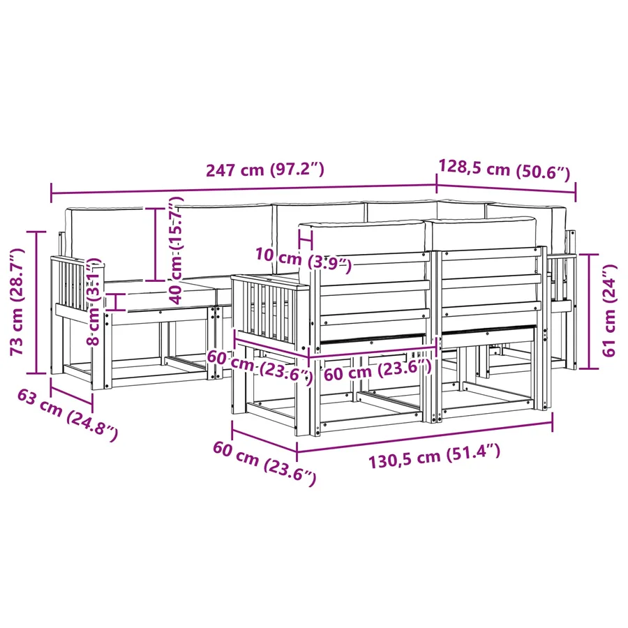Ensemble de canapés d'extérieur 7 pcs Naturel et Beige - 9