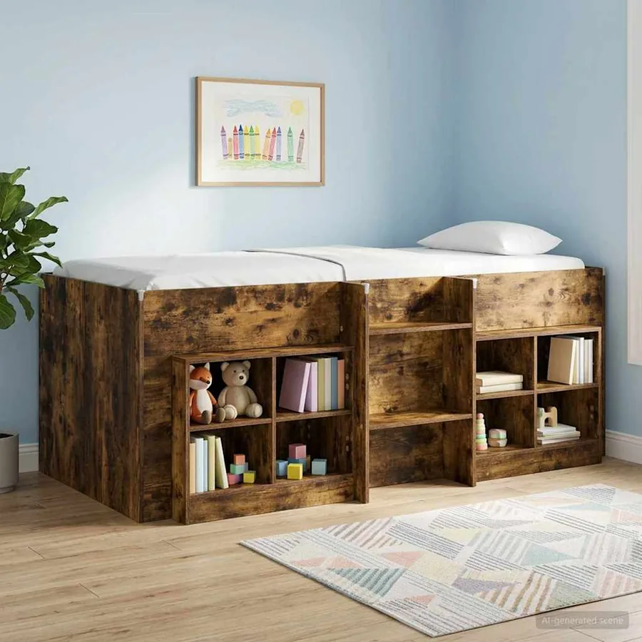 Armoire de lit avec étagère 2 pcs Chêne fumé 66 x 33 x 48 cm