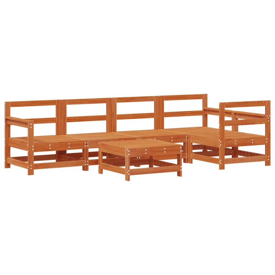 Ensemble de salon de jardin 6 pcs Brun cire Bois de pin massif - 3