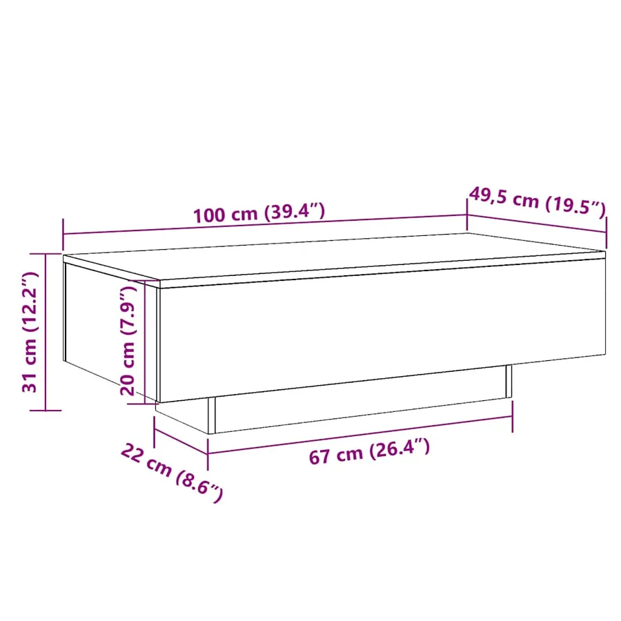 Table basse blanc 100x49,5x31 cm bois d'ingénierie - 9
